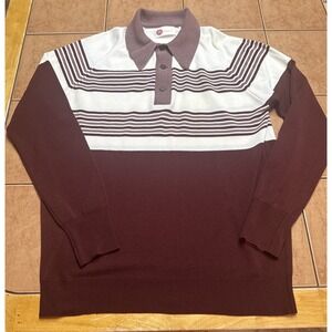 Sears Kings Road Men's Vintage Brown Stripe Nylon‎ Sweater Sz Med Dagger Collar